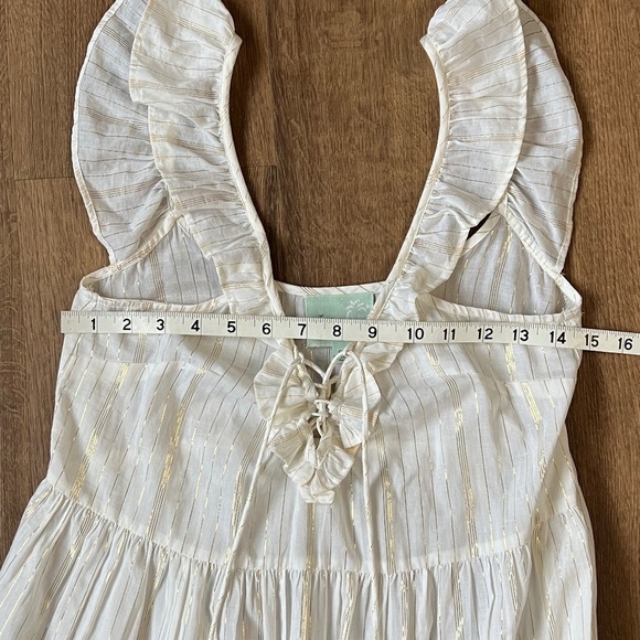 True Destinations White Gold Threaded Bohemian Tiered Maxi Dress Sz S - Picture 14 of 15